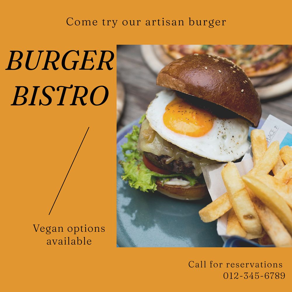 Burger bistro Instagram post template, editable text