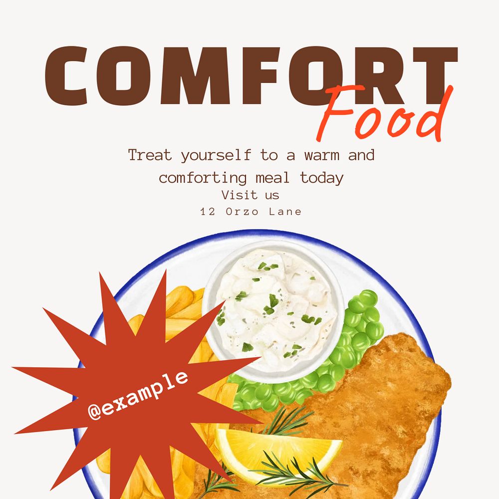 Comfort food Instagram post template, editable text