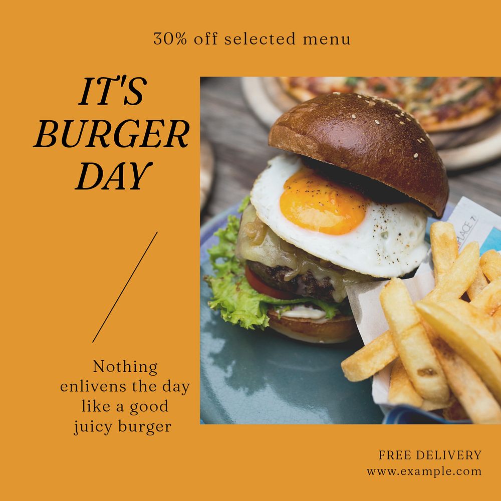 Burger ad Instagram post template, editable text