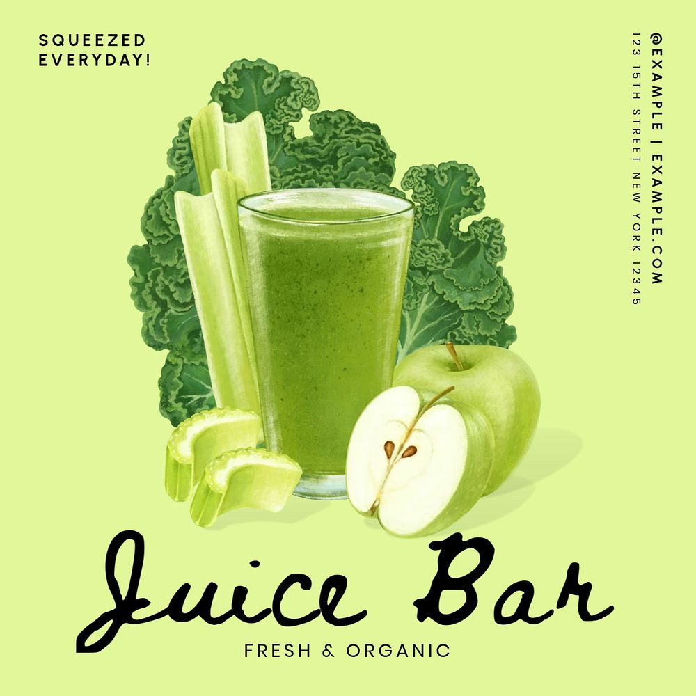 Juice bar Instagram post template, editable text