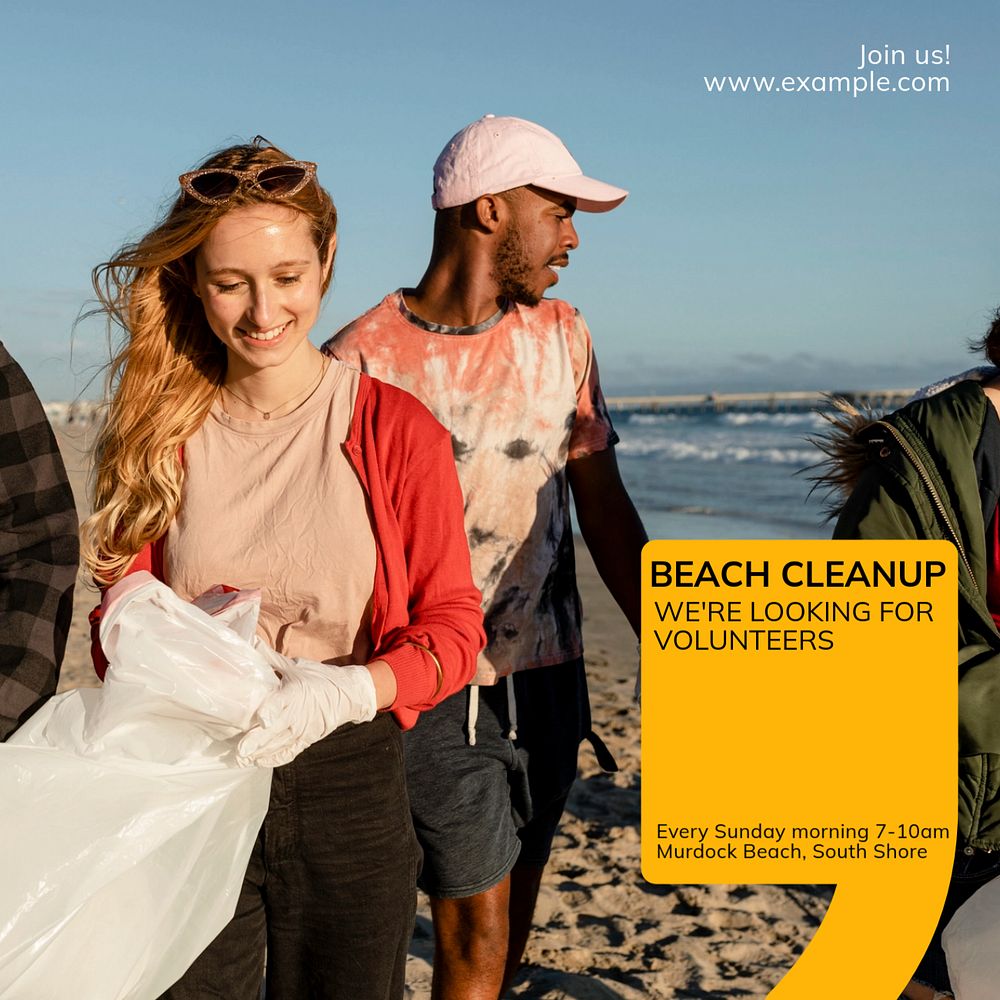 Beach cleanup Instagram post template, editable text