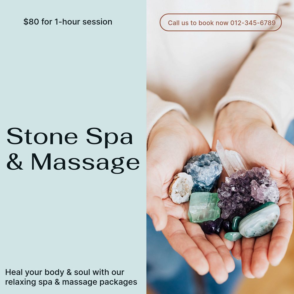 Stone spa & massage Instagram post template, editable text