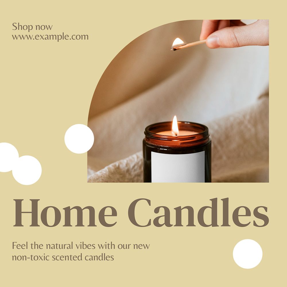 Home candles Instagram post template, editable text