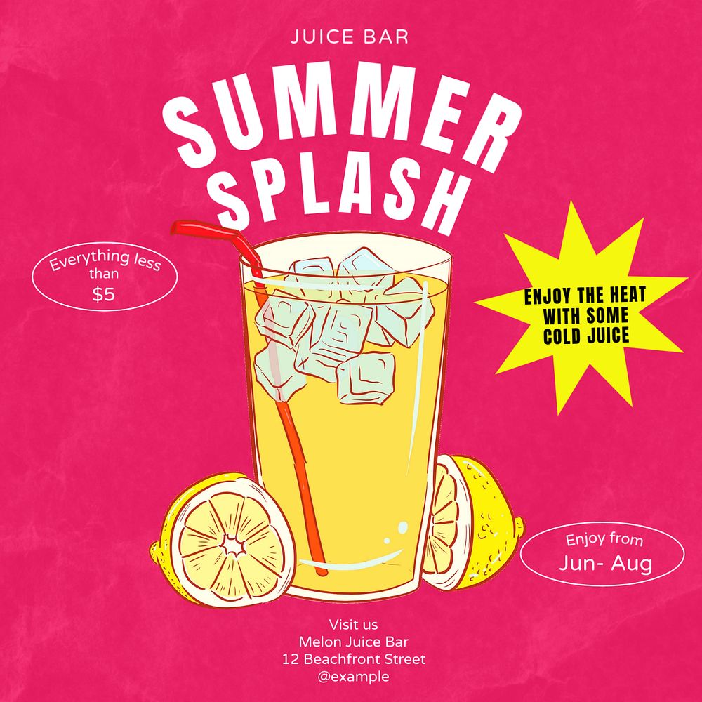 Summer splash Instagram post template, editable text