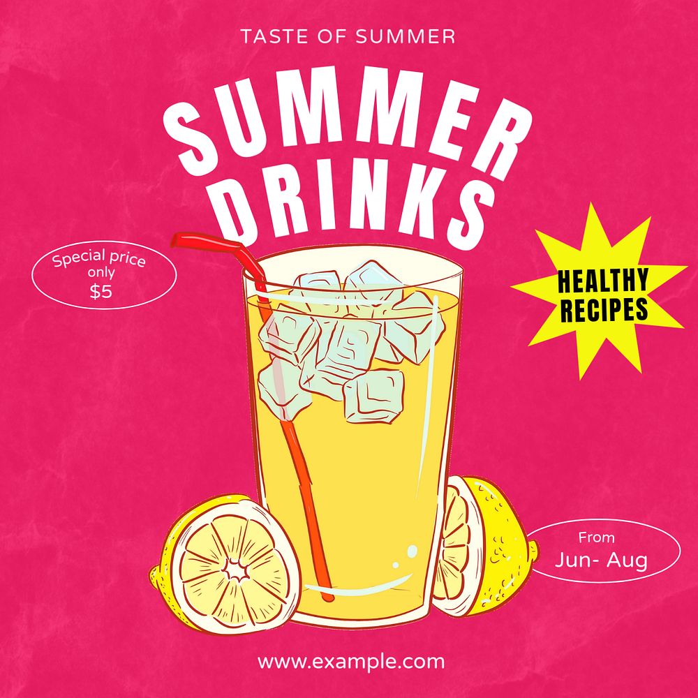 Summer drinks Instagram post template, editable text