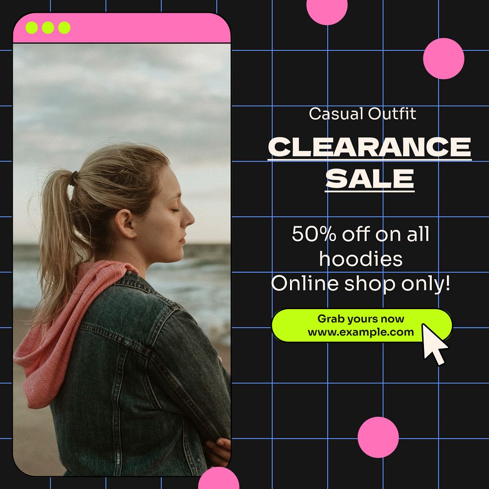 Clearance sale Instagram post template, editable text