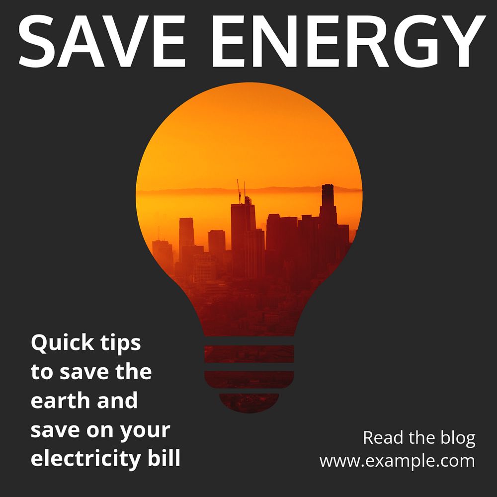 Save energy Instagram post template, editable text