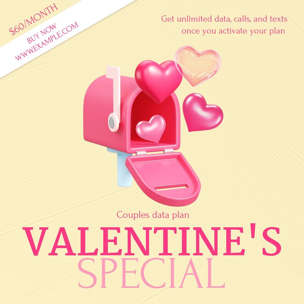 Valentine's special Instagram post template, editable text