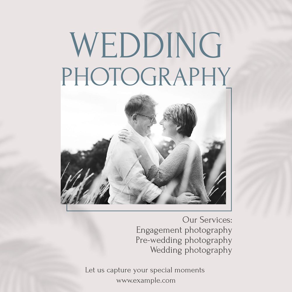 Wedding photography Instagram post template, editable text