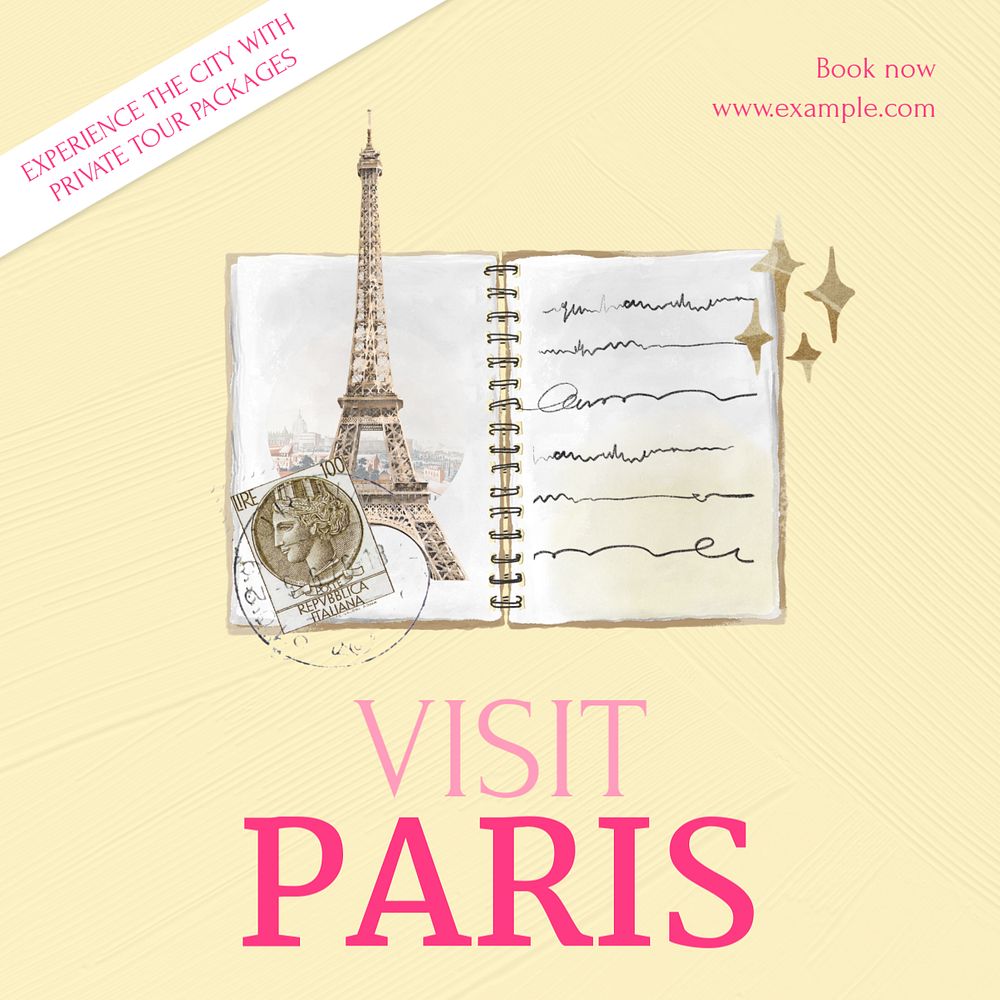 Paris private tour Instagram post template, editable text