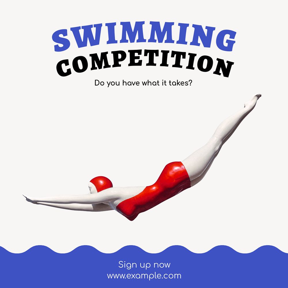 Swimming competition Instagram post template, editable text