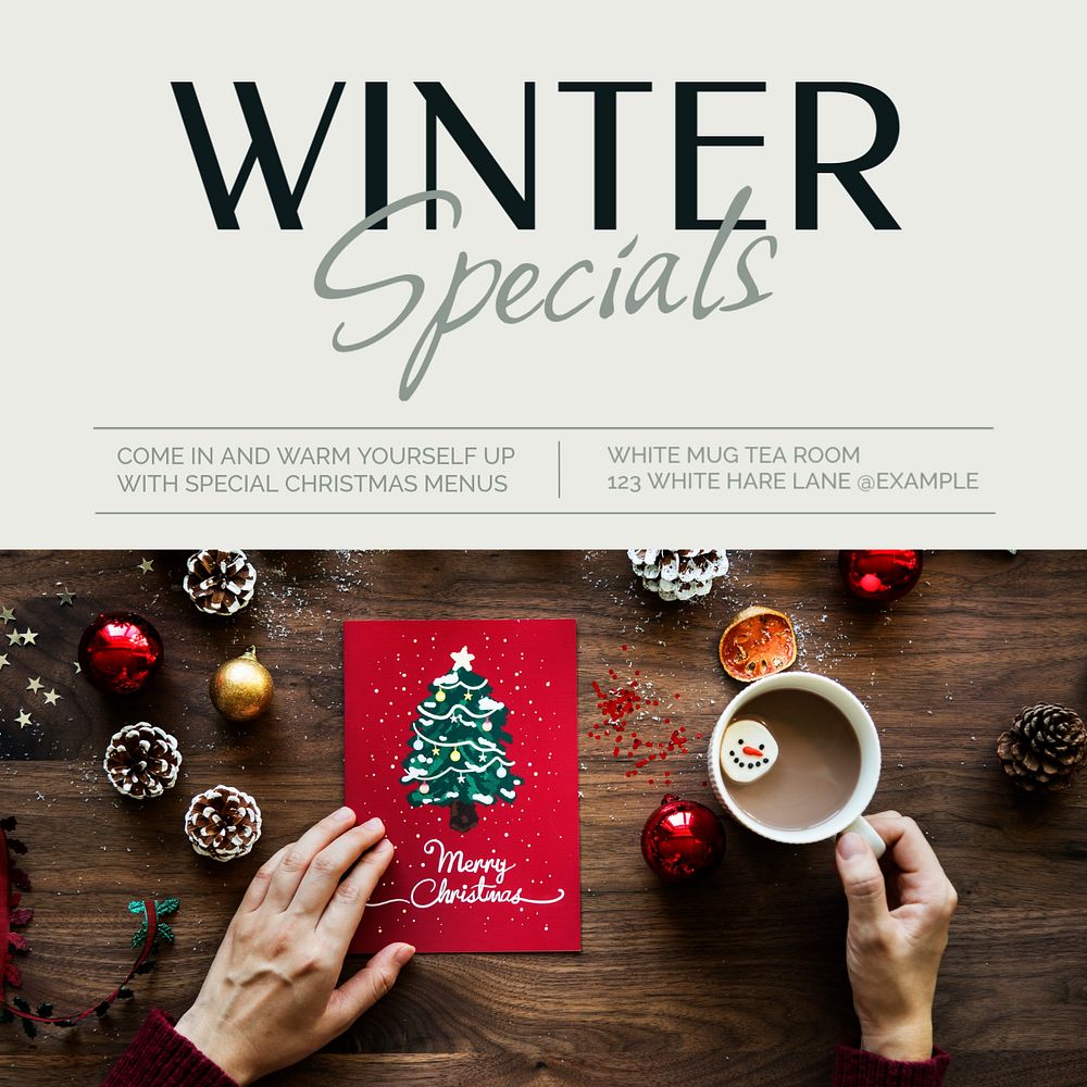 Winter special menu Instagram post template, editable text