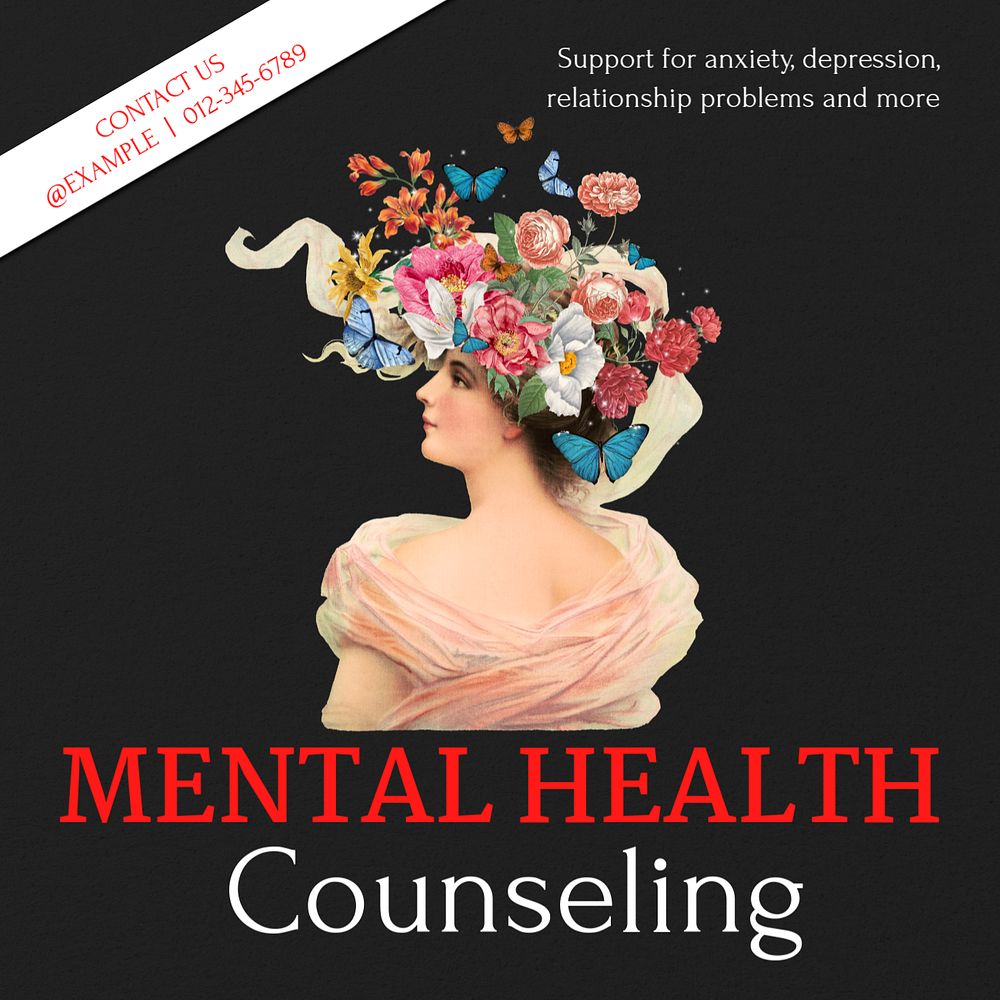 Mental health counseling Instagram post template, editable text