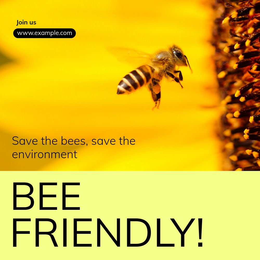 Bee friendly Instagram post template, editable text