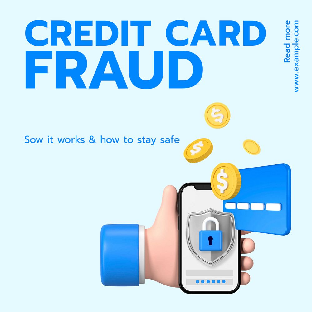 Credit card fraud Instagram post template, editable text