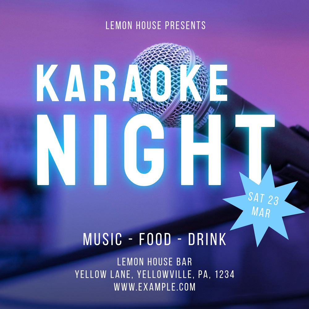 Karaoke night Instagram post template, editable text