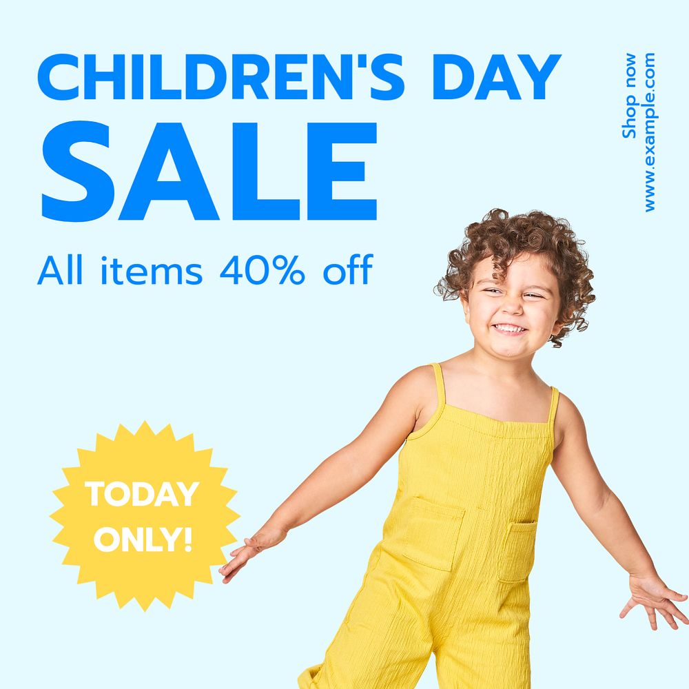 Children's day sale Instagram post template, editable text