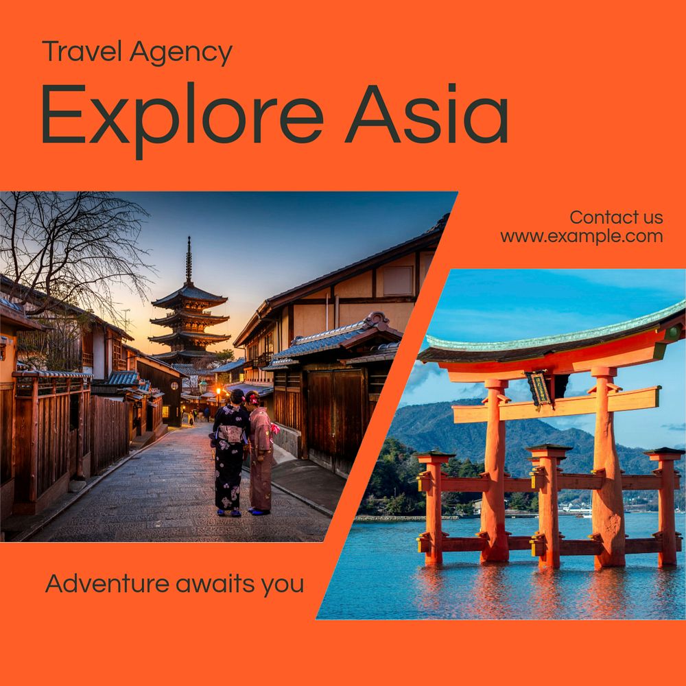 Explore Asia Facebook post template, editable design