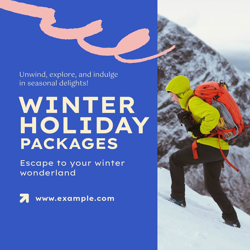 Winter holiday packages Instagram post template, editable text