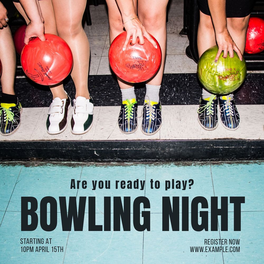 Bowling night Instagram post template, editable text