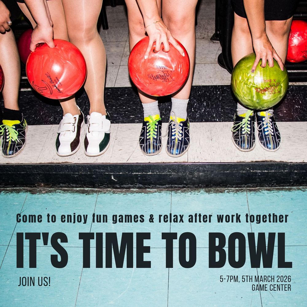 Bowling time Instagram post template, editable text