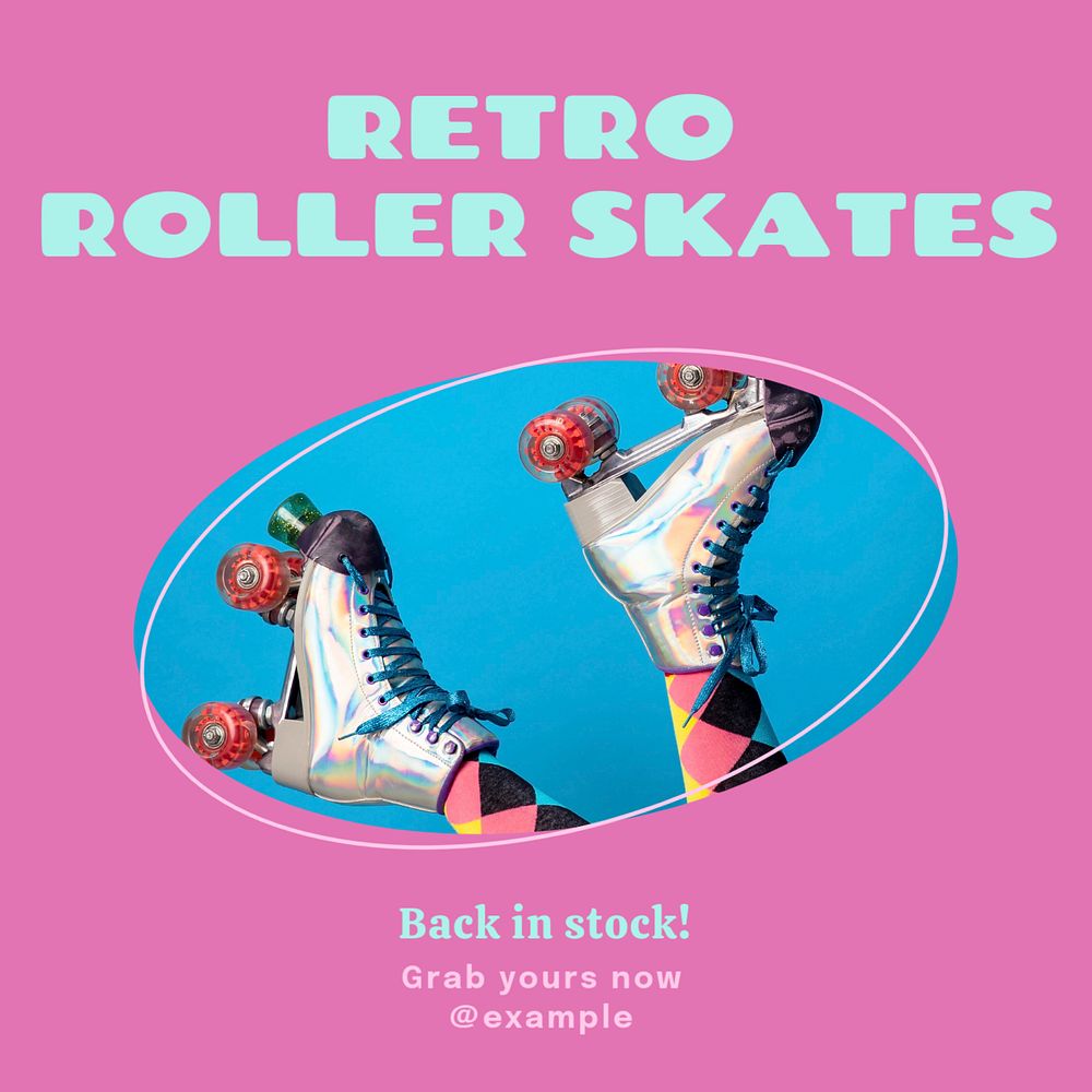 Retro roller skates Instagram post template, editable text