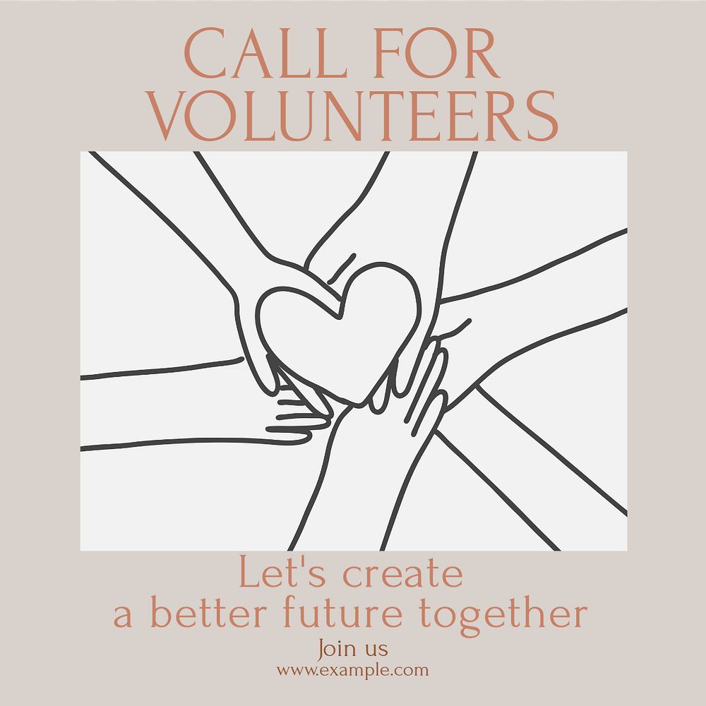 Call for volunteers Instagram post template, editable design