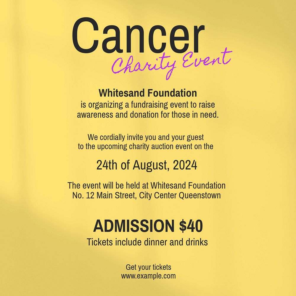 Cancer charity event Instagram post template, editable text