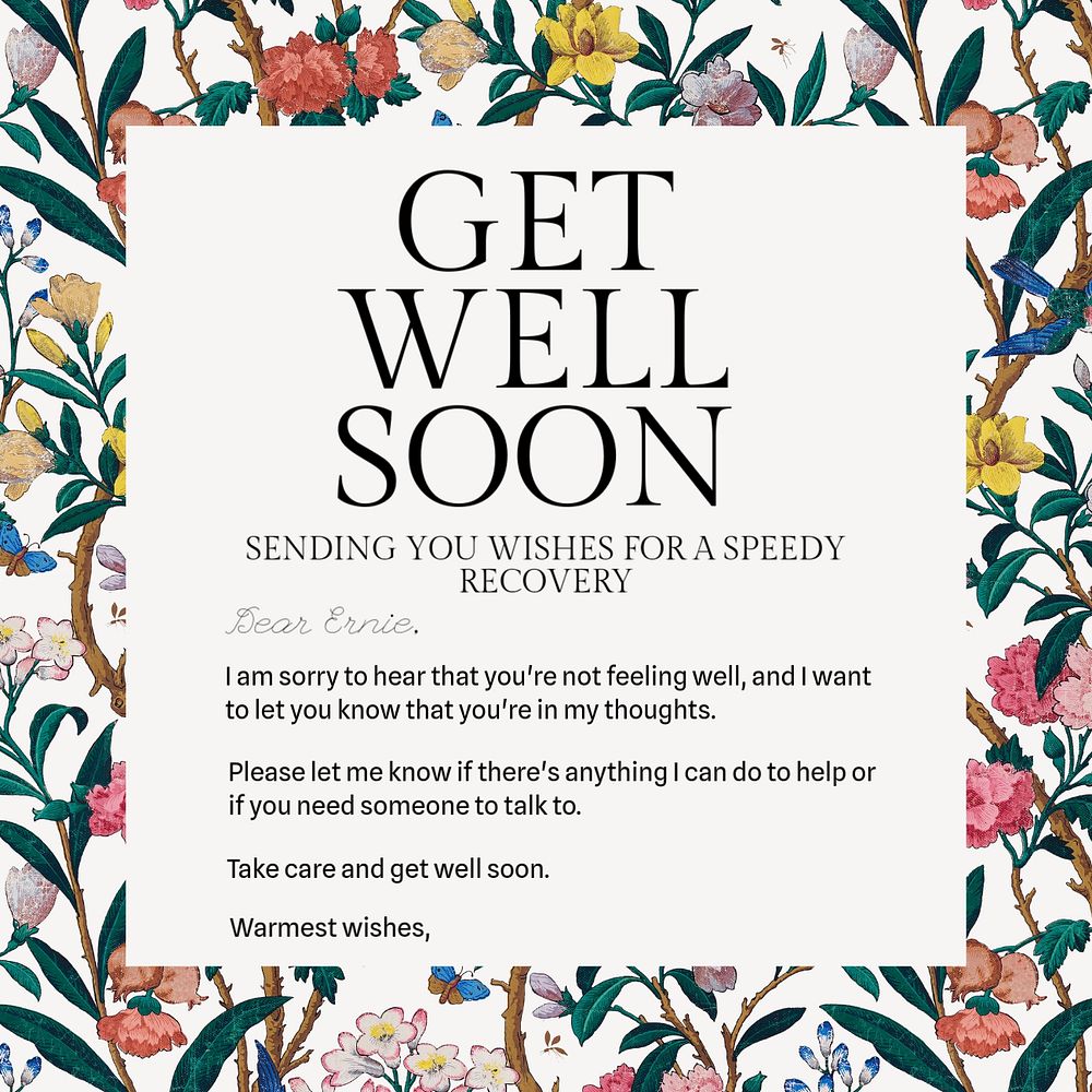 Get well soon Instagram post template, editable text