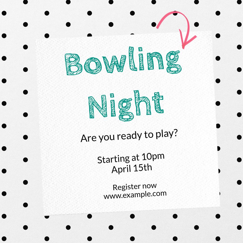 Bowling night Instagram post template, editable text