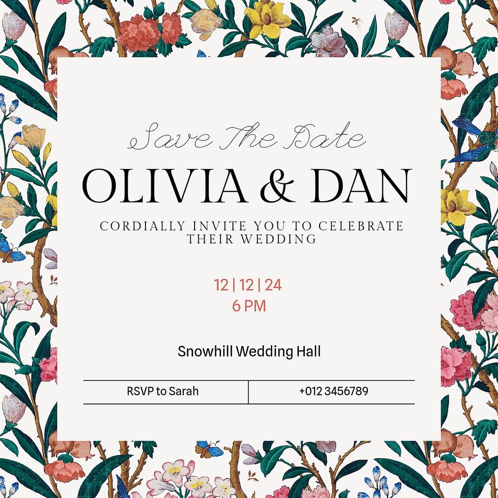 Wedding invitation ceremony Instagram post template, editable text