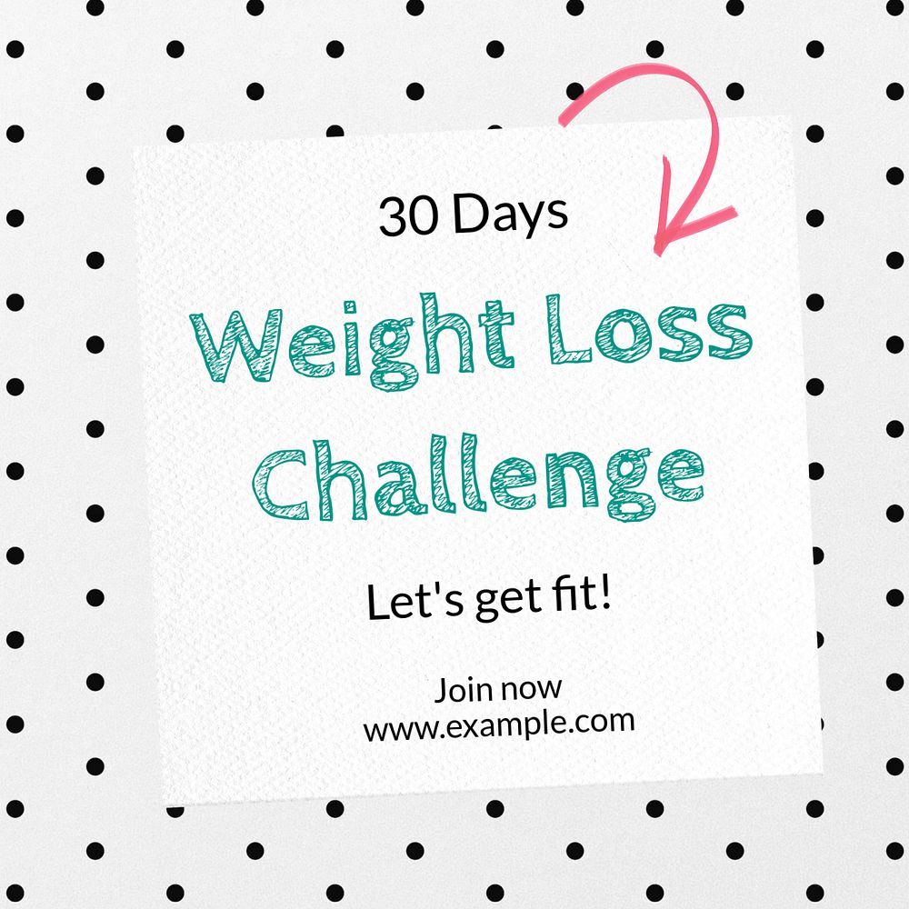 Weight loss challenge Instagram post template, editable text