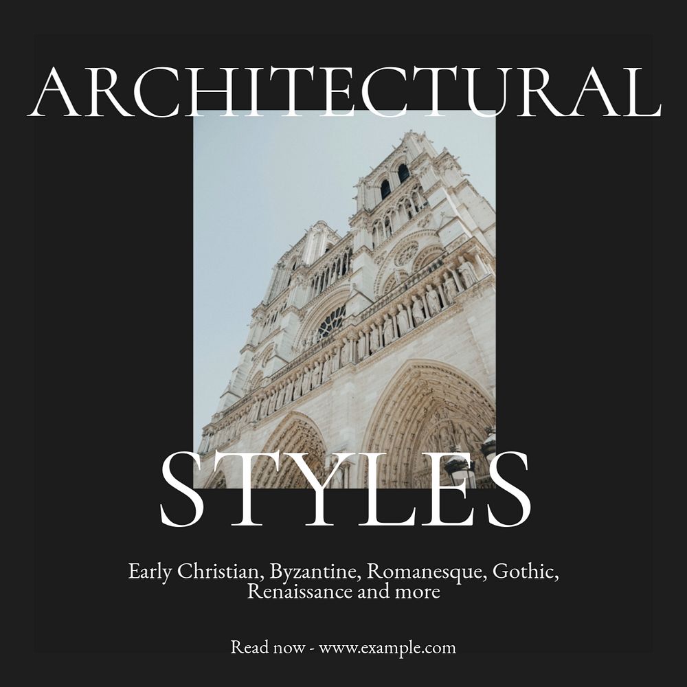 Architectural styles Instagram post template, editable text