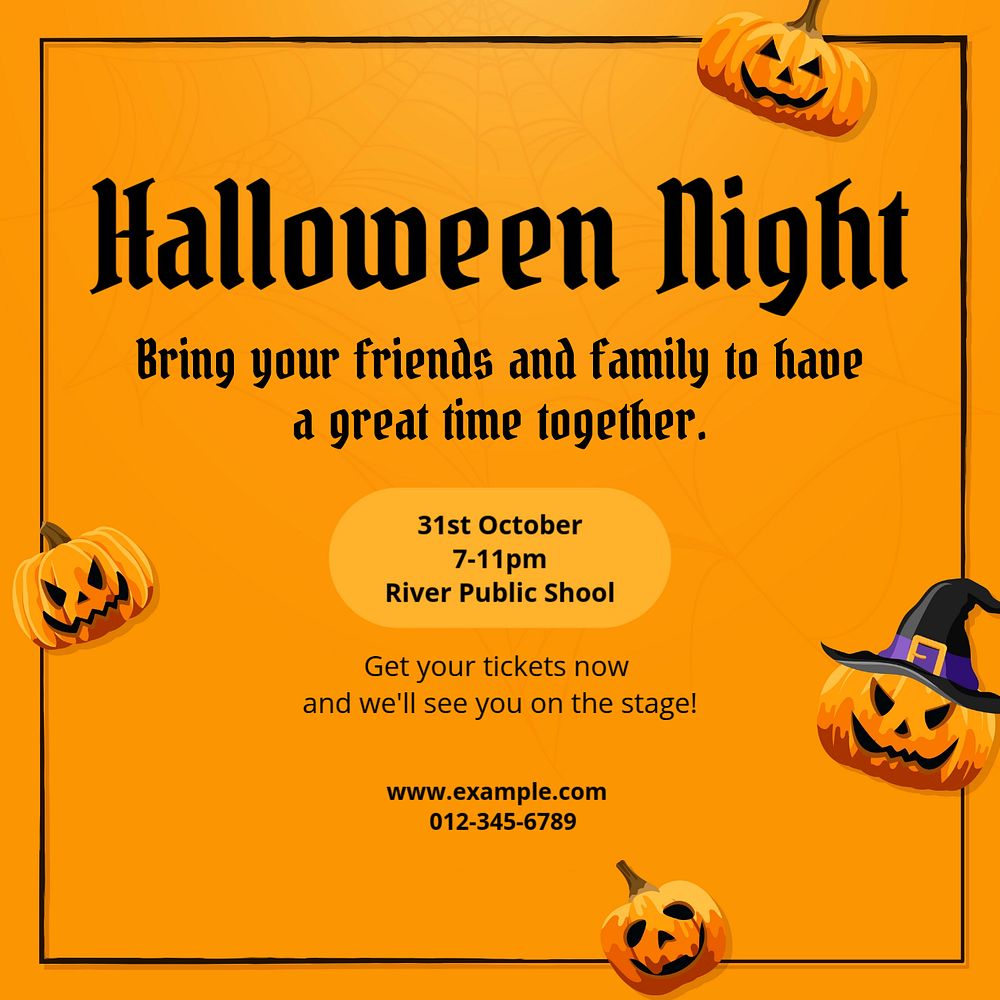 Halloween night Instagram post template, editable text