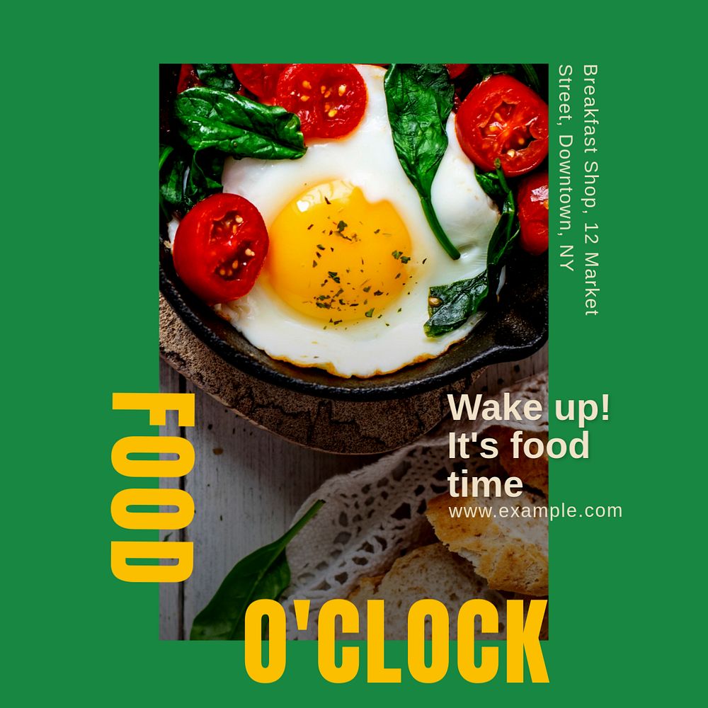 Food & breakfast time Instagram post template, editable text