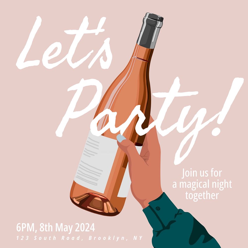 Let's party Instagram post template, editable text