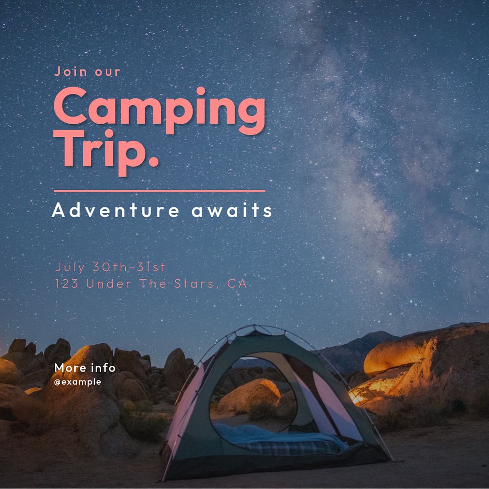 Camping trip Instagram post template, editable text