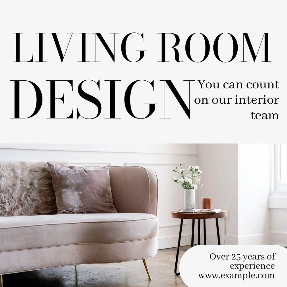 Living room interior Instagram post template, editable text