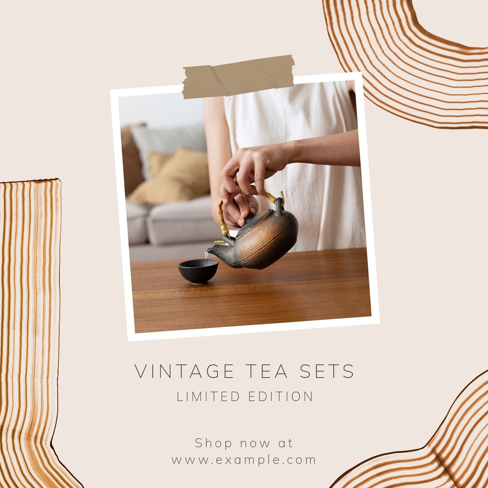 Vintage tea Instagram post template, editable text