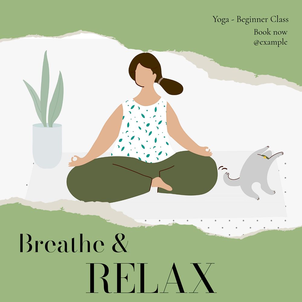 Breathe & relax, yoga Instagram post template, editable text