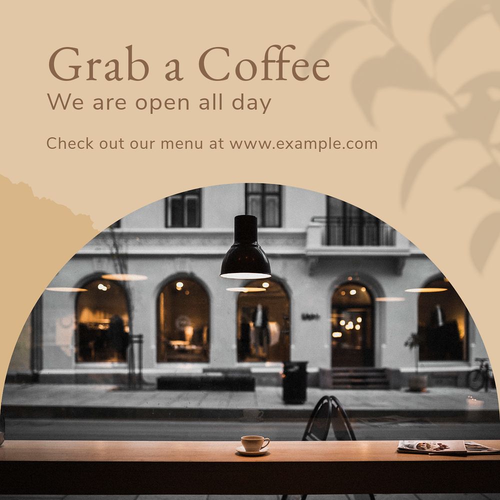 Grab a coffee Instagram post template, editable text