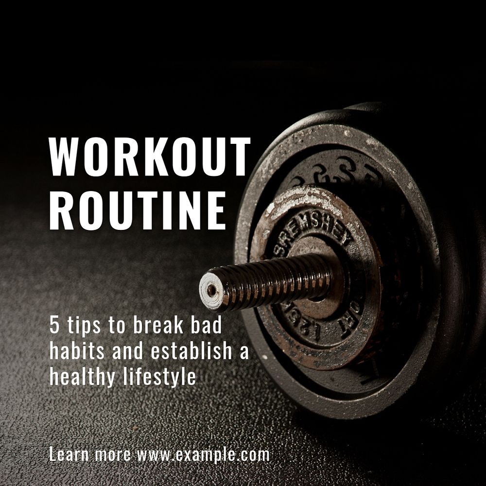 Workout routine Instagram post template, editable text