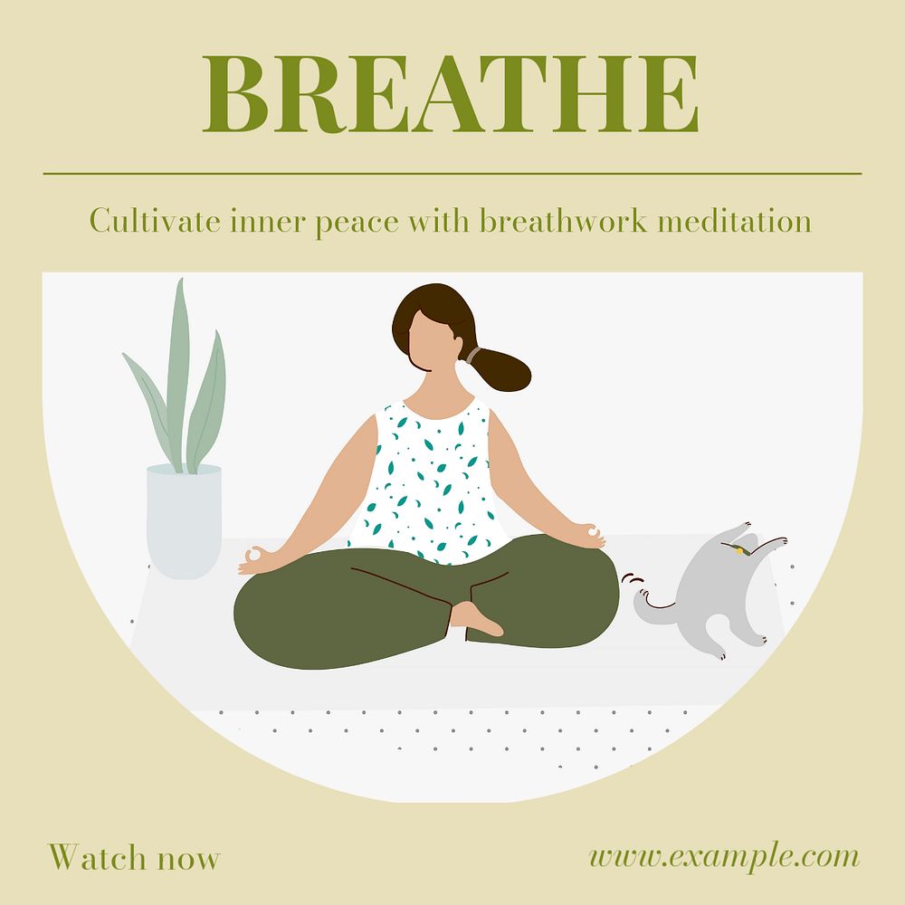 Breathing meditation Instagram post template, editable text