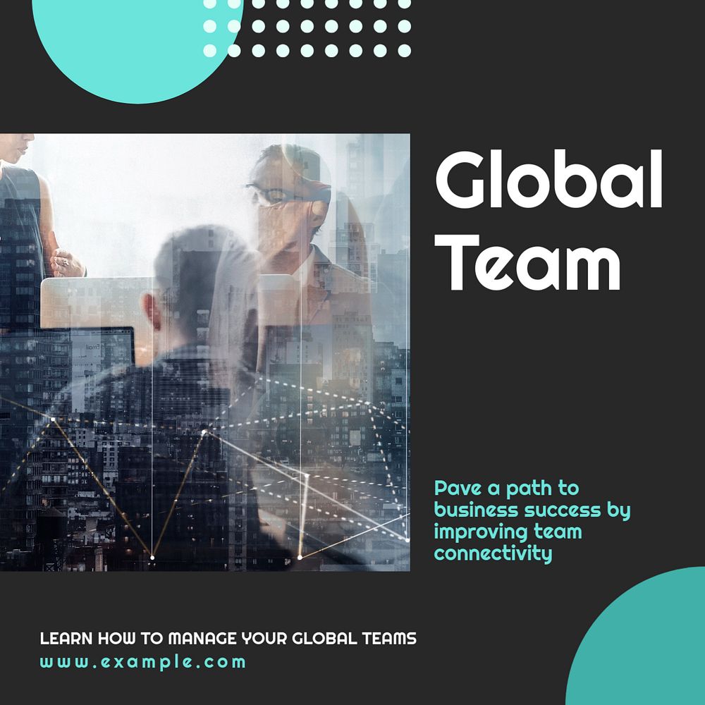 Global team management Instagram post template, editable text