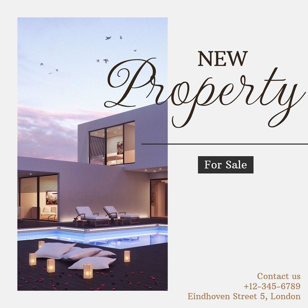 New property Instagram post template, editable text