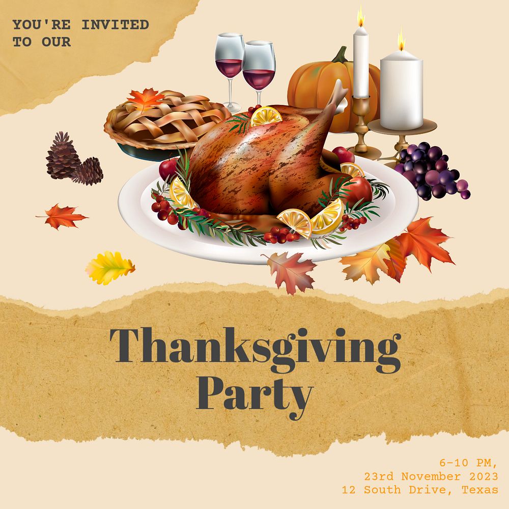 Thanksgiving party Facebook post template, editable design