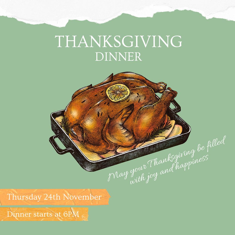 Thanksgiving dinner party post template, editable social media design