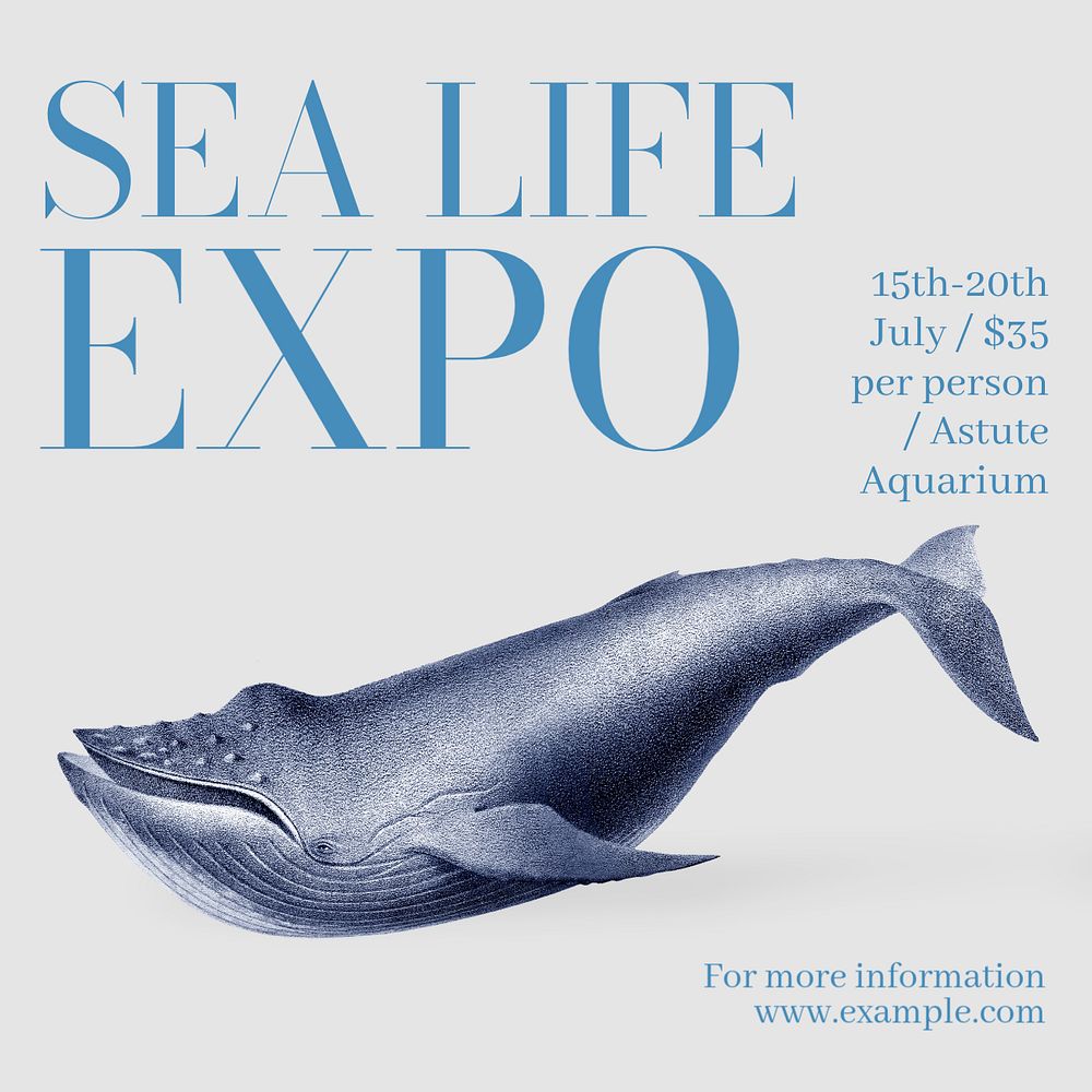 Sea life expo Instagram post template, editable text