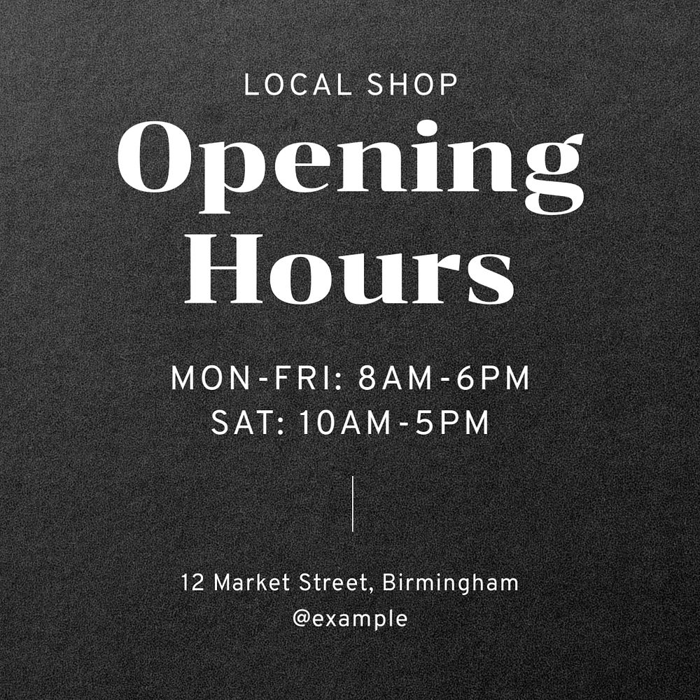 Opening hours Instagram post template, editable text