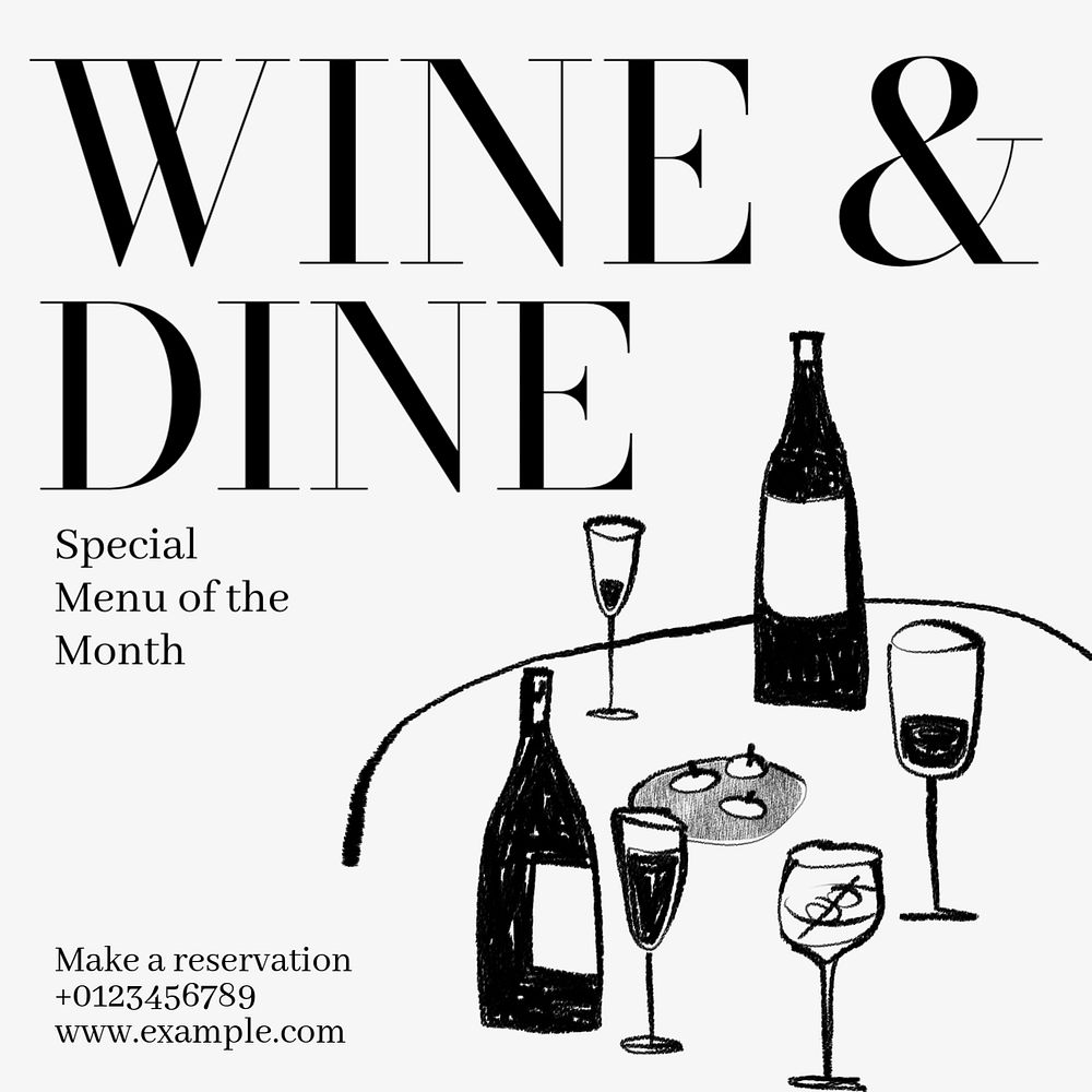 Wine & dine Instagram post template, editable text